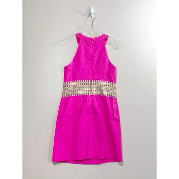 Lilly Pulitzer Ashlyn Hot Pink Magenta Gold Embellished Shift Halter Dress Sz. 0 - Picture 4 of 9